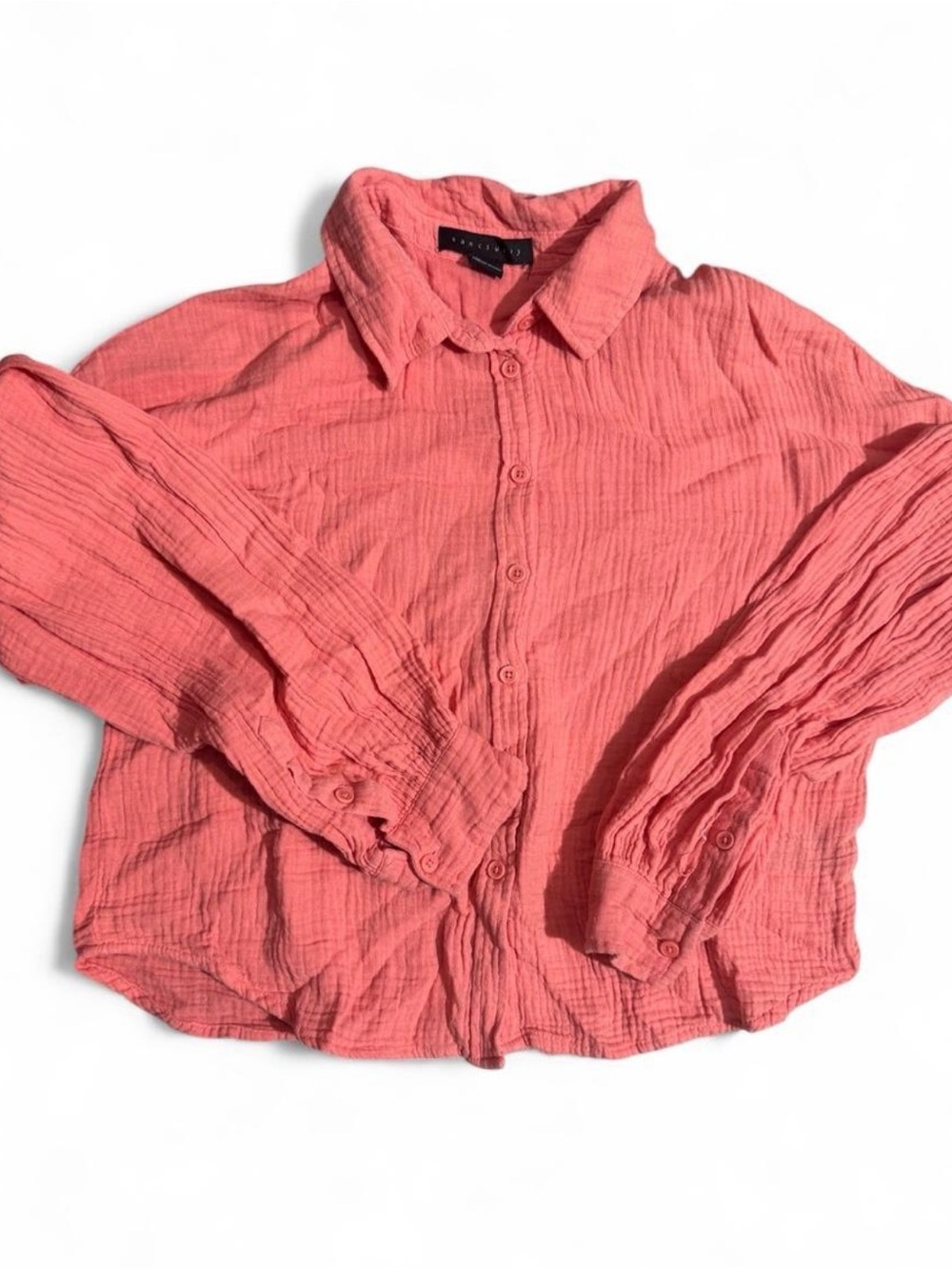 Sanctuary Coral Button-Front Gauze Shirt